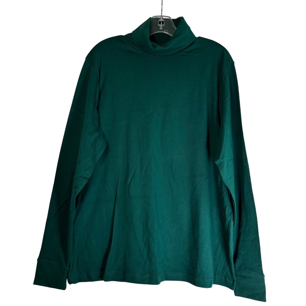Lands End Relaxed Fit Turtleneck Forest Green Cotton Long Sleeve Top XL 18